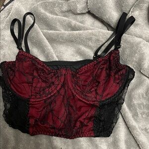Elegant Black and Red Lace Bralette